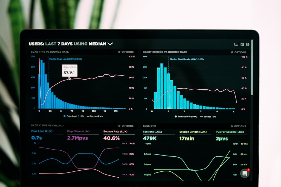 Close-up of a laptop screen displaying YouTube analytics graphs and data for channel performance.