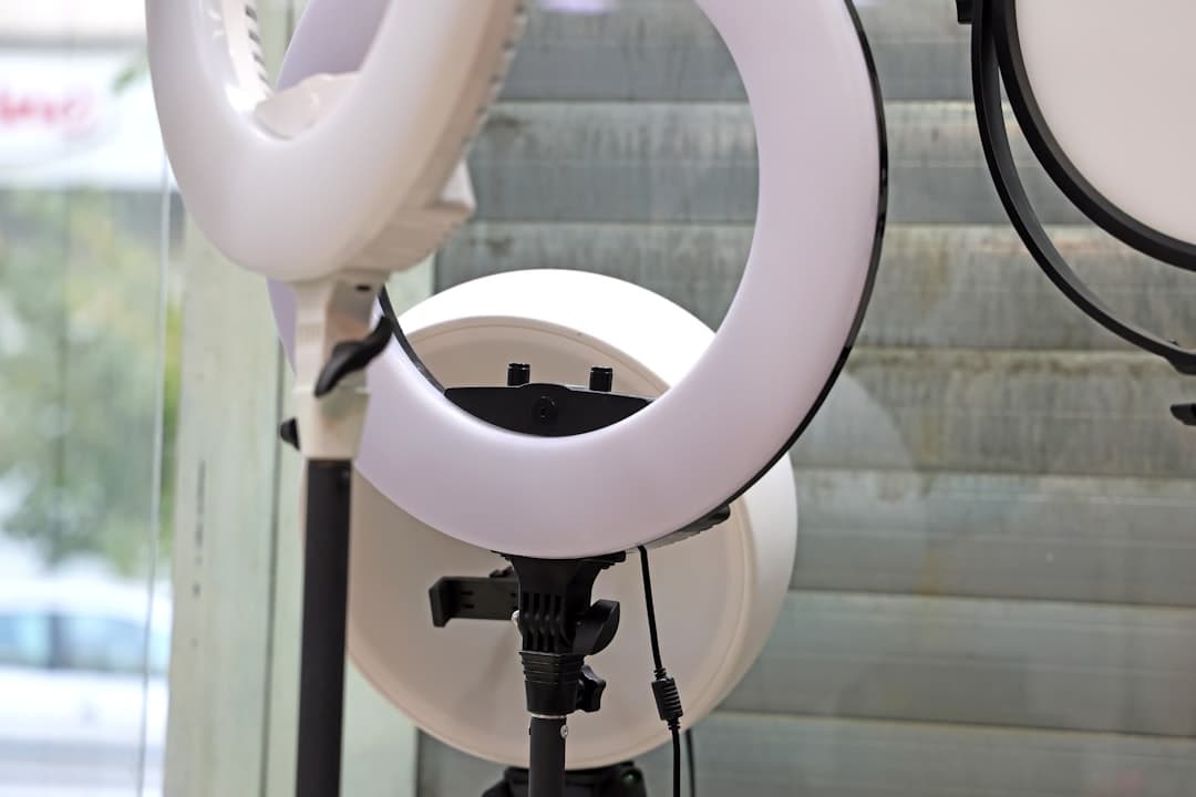 Ring lights and studio lighting equipment for faceless YouTube content creation.