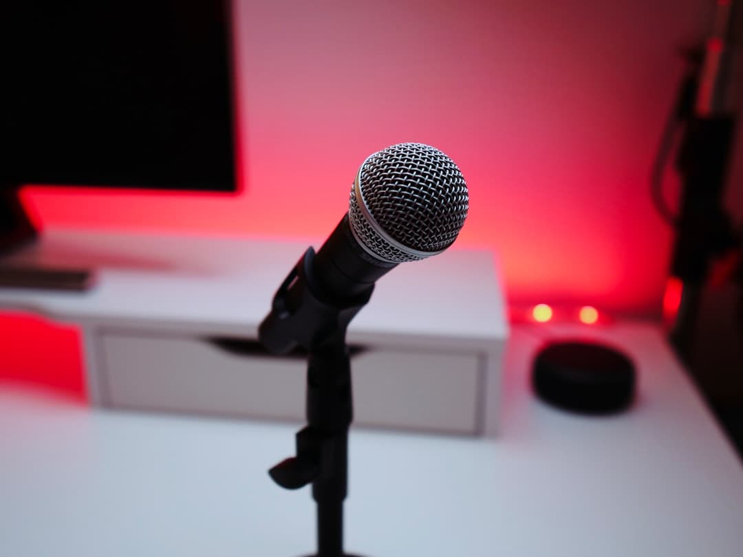 Faceless YouTube creator's microphone setup for recording audio for content.